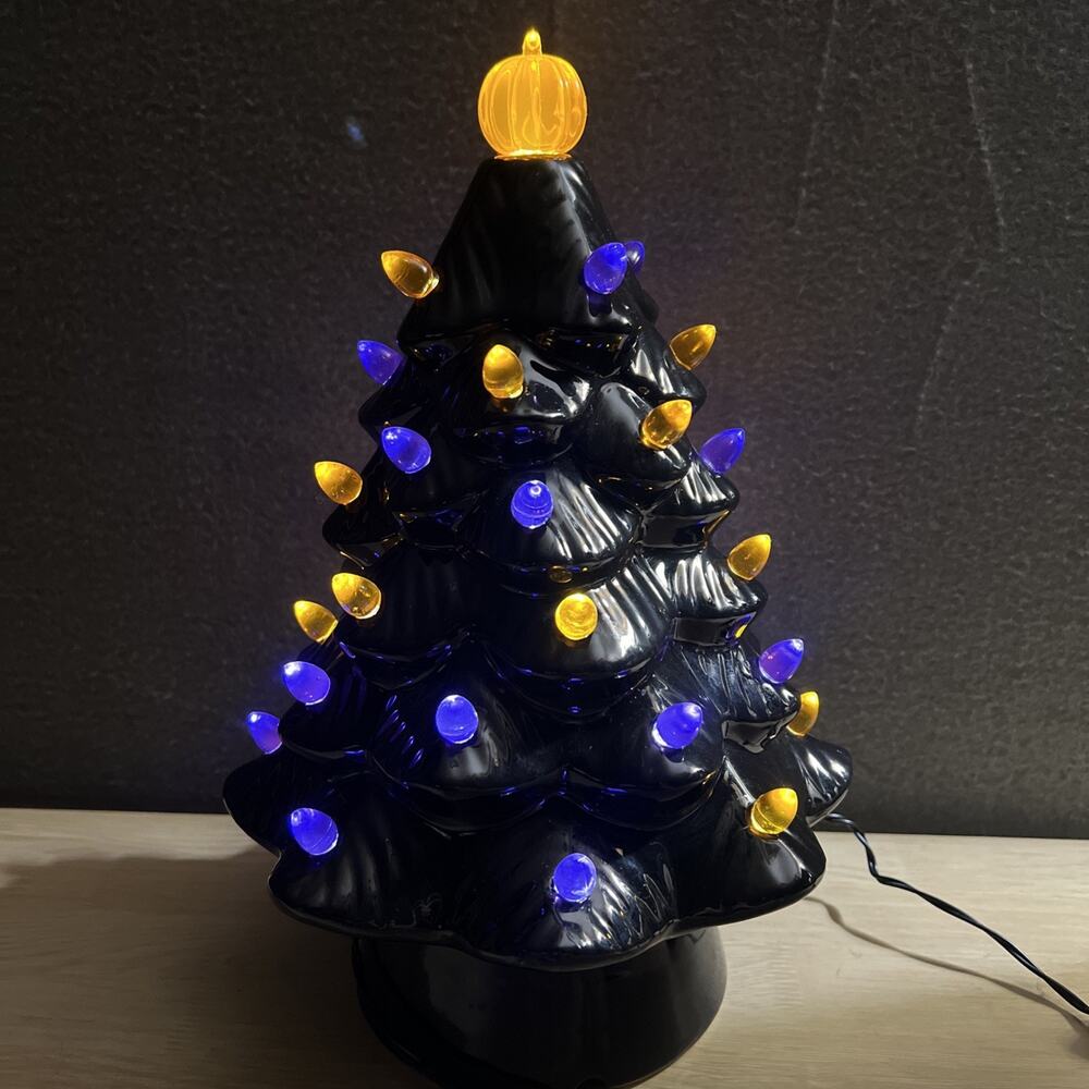 Mr Christmas Haunted Tree Ceramic Black 13 inch Pumpkin Orange Purple COMPLETE - Picture 3 of 8